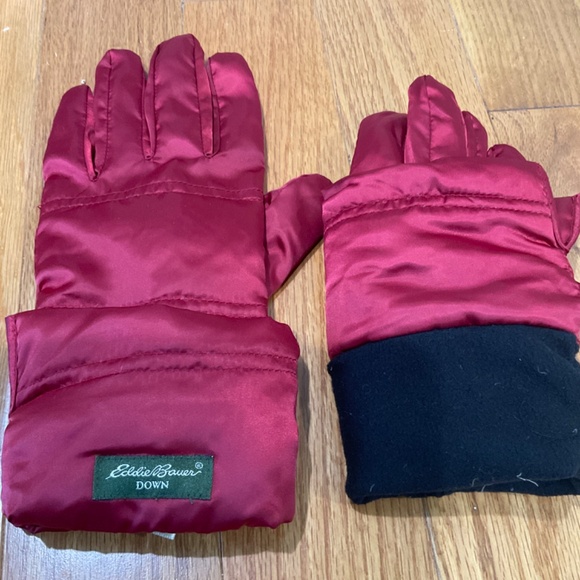 Eddie Bauer Red Nylon Goose Down Gloves, Size L/XL - Picture 4 of 4